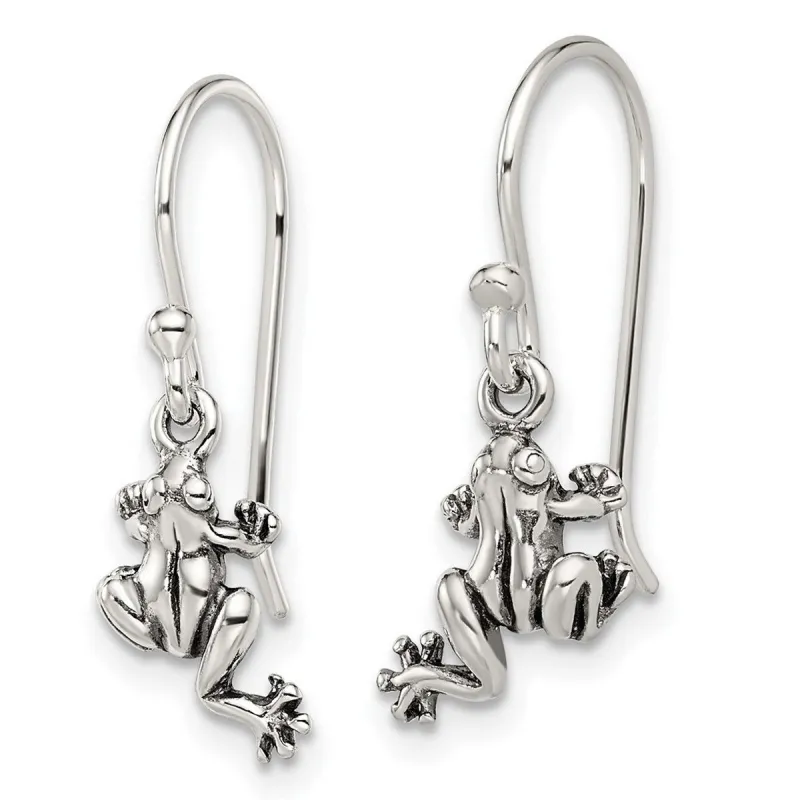 Curata 925 Sterling Silver Antiqued Frog Artisan Oxidized Dangle Earrings - 23x11mm sold by Zulily