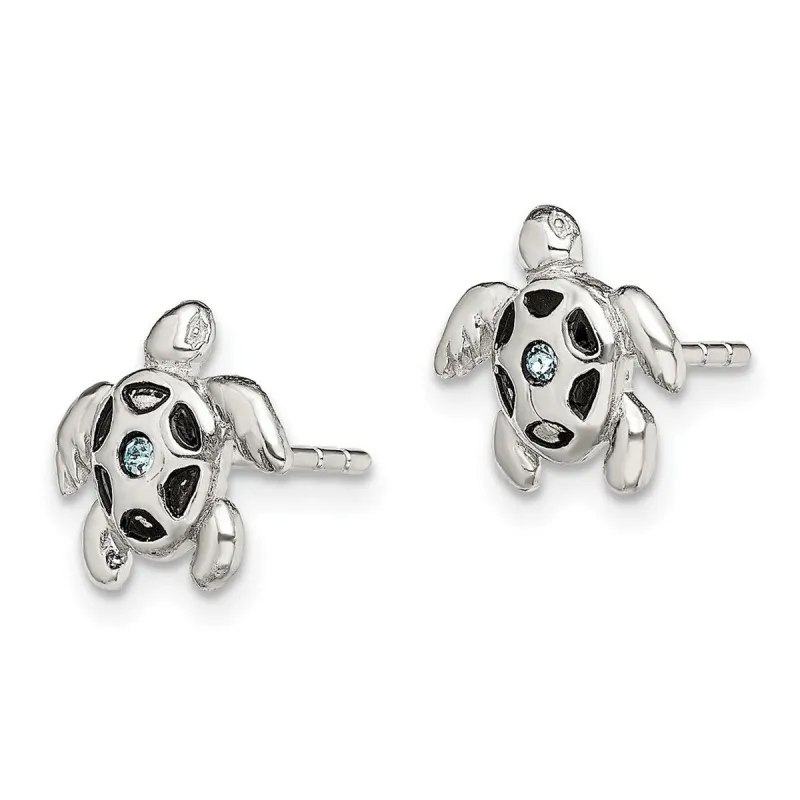 Curata 925 Sterling Silver Aqua Crystal Turtle Post Artisan Oxidized Earrings - 10.3x10.7mm sold by Zulily