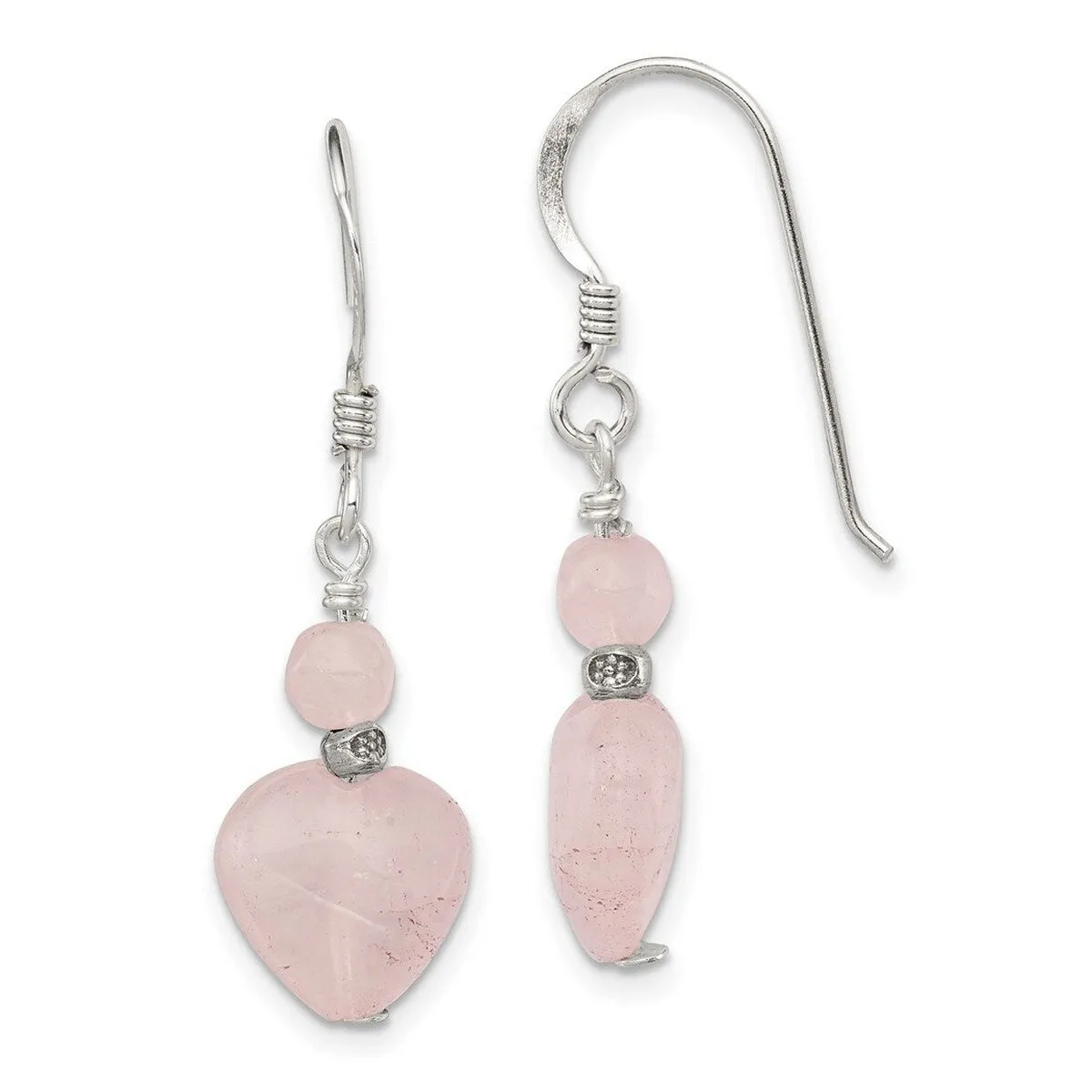 Curata 925 Sterling Silver Antiqued Bead Rose Quartz Dangle Hook Artisan Oxidized Earrings - 29x10mm sold by Zulily product image thumbnail 2