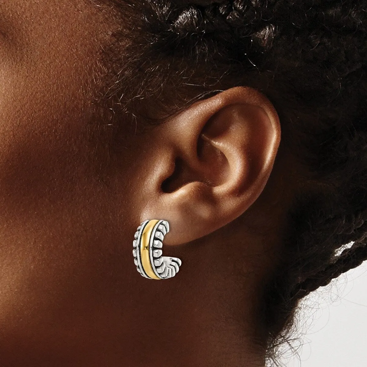 Curata 925 Sterling Silver Gold Plated Post Hoop Artisan Oxidized Earrings - 17.4x14.5mm sold by Zulily