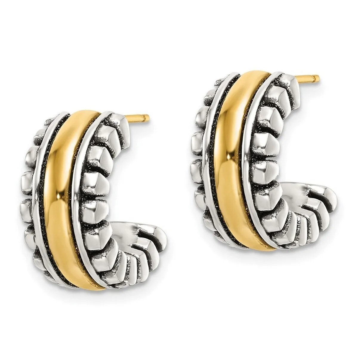 Curata 925 Sterling Silver Gold Plated Post Hoop Artisan Oxidized Earrings - 17.4x14.5mm sold by Zulily product image thumbnail 3
