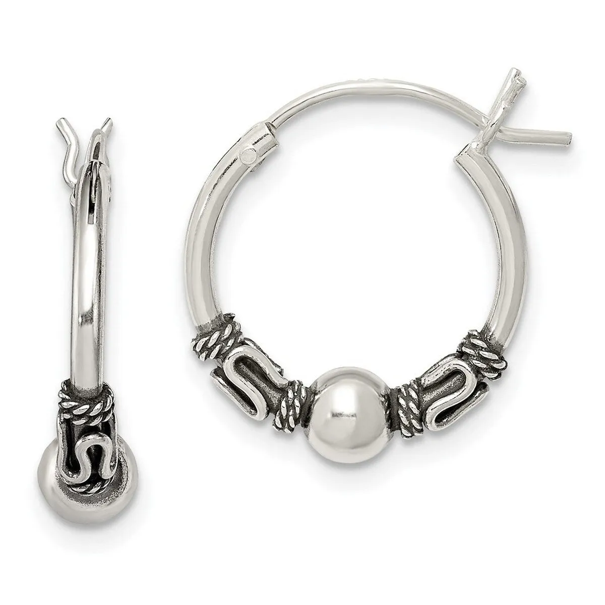 Curata 925 Sterling Silver 18x4mm Antiqued Bead Hoop Artisan Oxidized Earrings sold by Zulily product image thumbnail 4