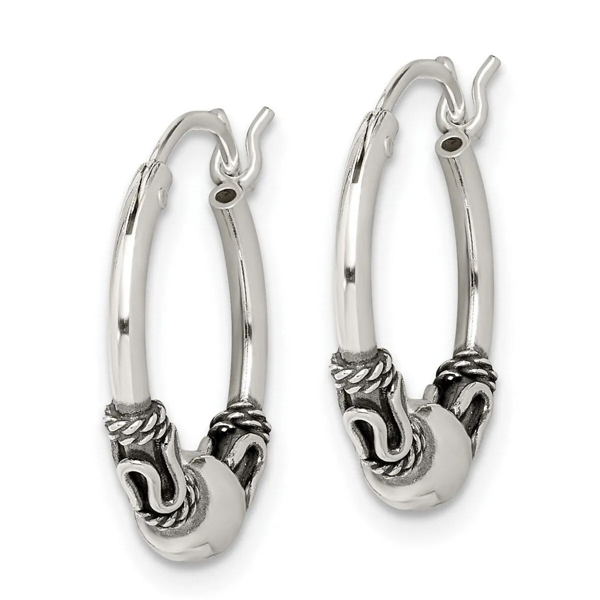 Curata 925 Sterling Silver 18x4mm Antiqued Bead Hoop Artisan Oxidized Earrings sold by Zulily product image thumbnail 2