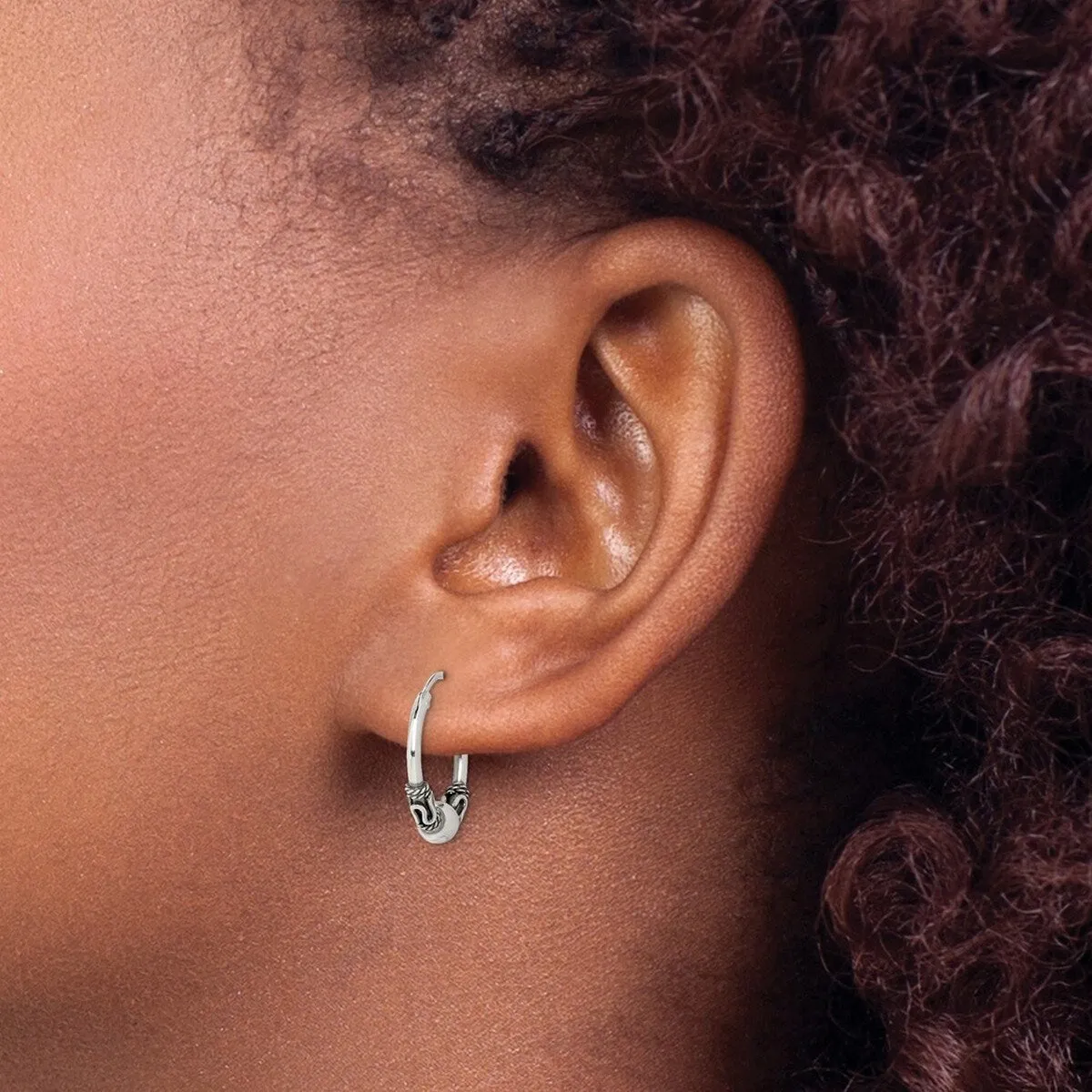 Curata 925 Sterling Silver 18x4mm Antiqued Bead Hoop Artisan Oxidized Earrings sold by Zulily product image thumbnail 5