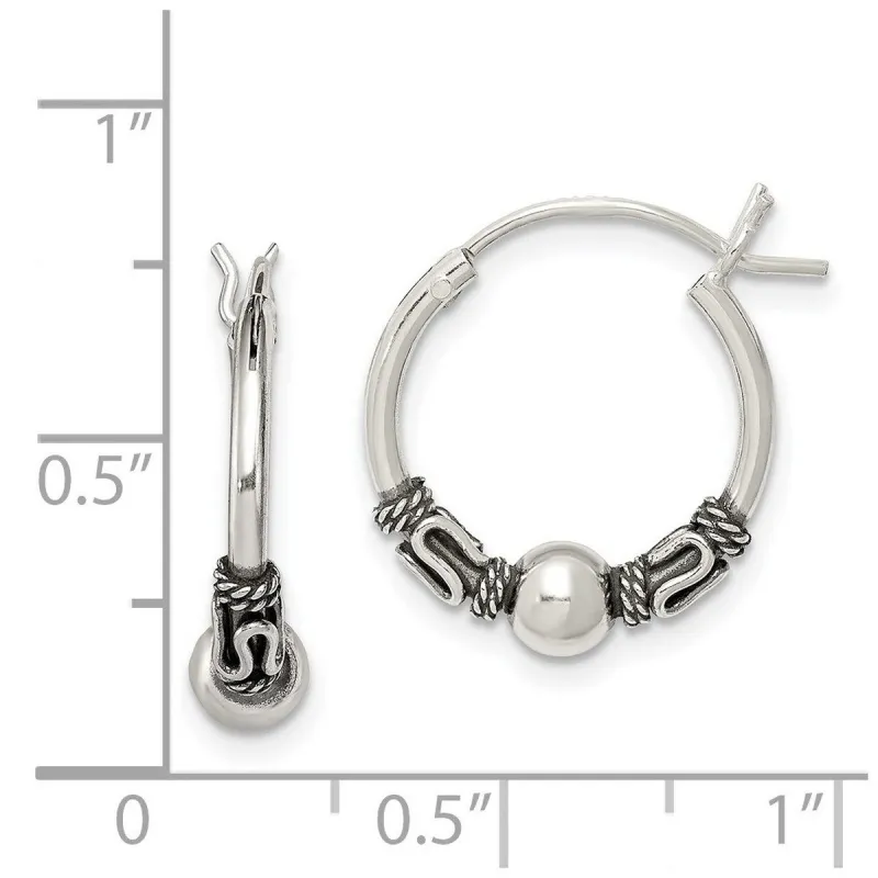 Curata 925 Sterling Silver 18x4mm Antiqued Bead Hoop Artisan Oxidized Earrings sold by Zulily