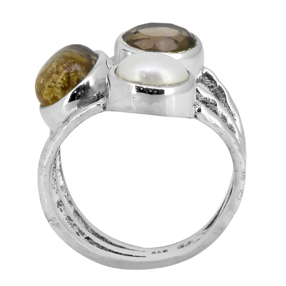 YS Gems Sterling Silver Crazy Lace Agate Pearl Bohemian Ring sold by Zulily product image thumbnail 3