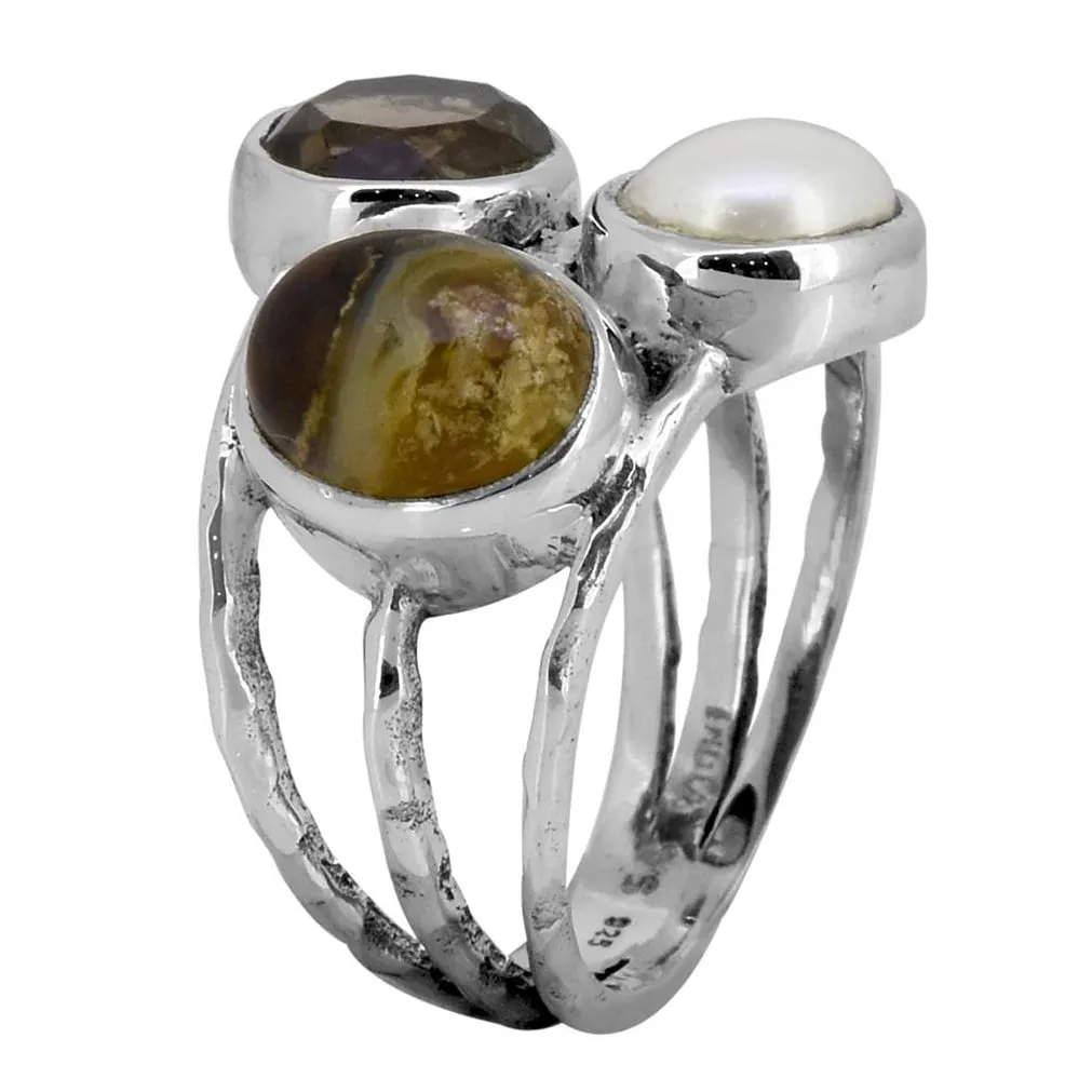 YS Gems Sterling Silver Crazy Lace Agate Pearl Bohemian Ring sold by Zulily product image thumbnail 2