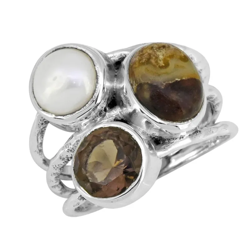 YS Gems Sterling Silver Crazy Lace Agate Pearl Bohemian Ring sold by Zulily