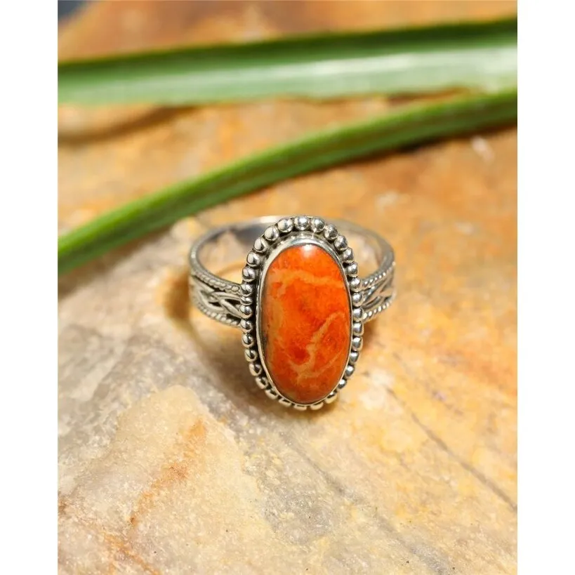 YS Gems Sterling Silver Orange mohave Turquoise Gemstone Bohemian Ring sold by Zulily