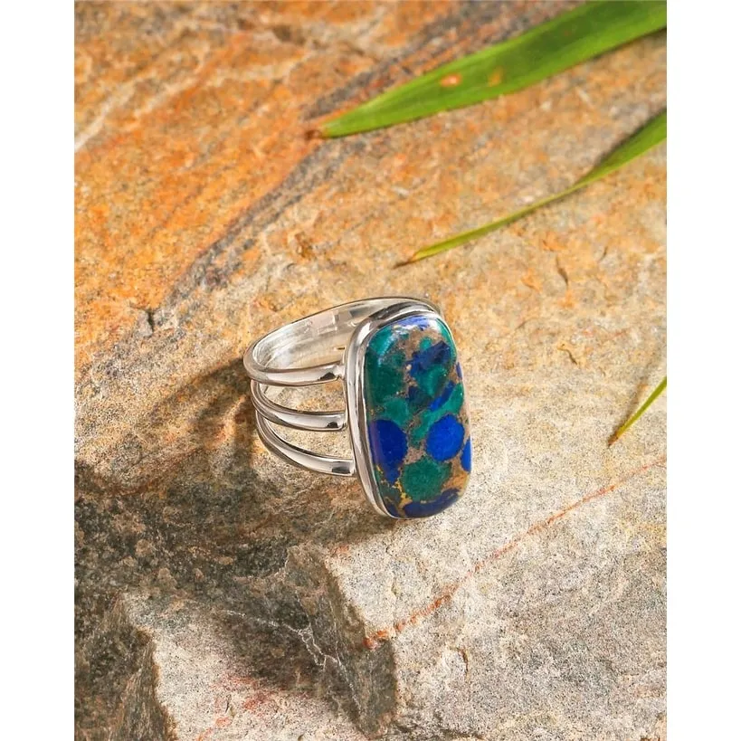 YS Gems Sterling Silver Lapis Malachite Copper Gemstone Bohemian Ring sold by Zulily
