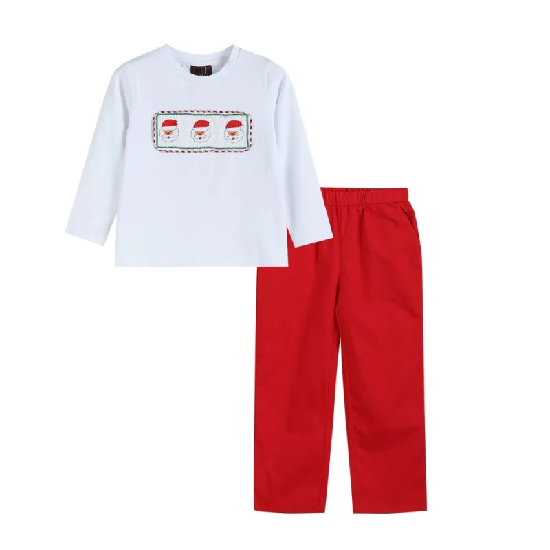 White Smocked Santa Long-Sleeve Tee & Red Pants sold by Zulily