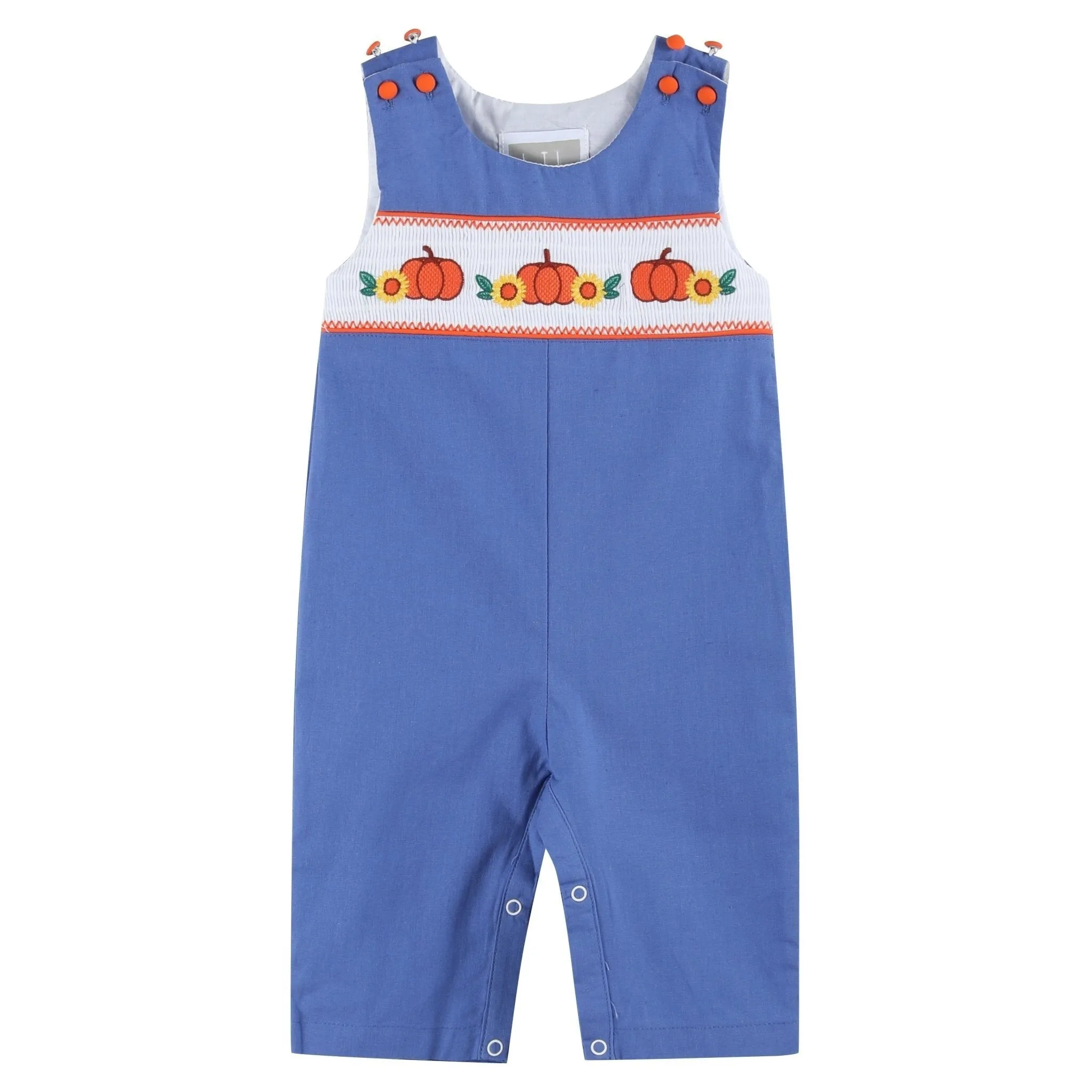 Blue Pumpkin Sunflower Smocked Overalls sold by Zulily