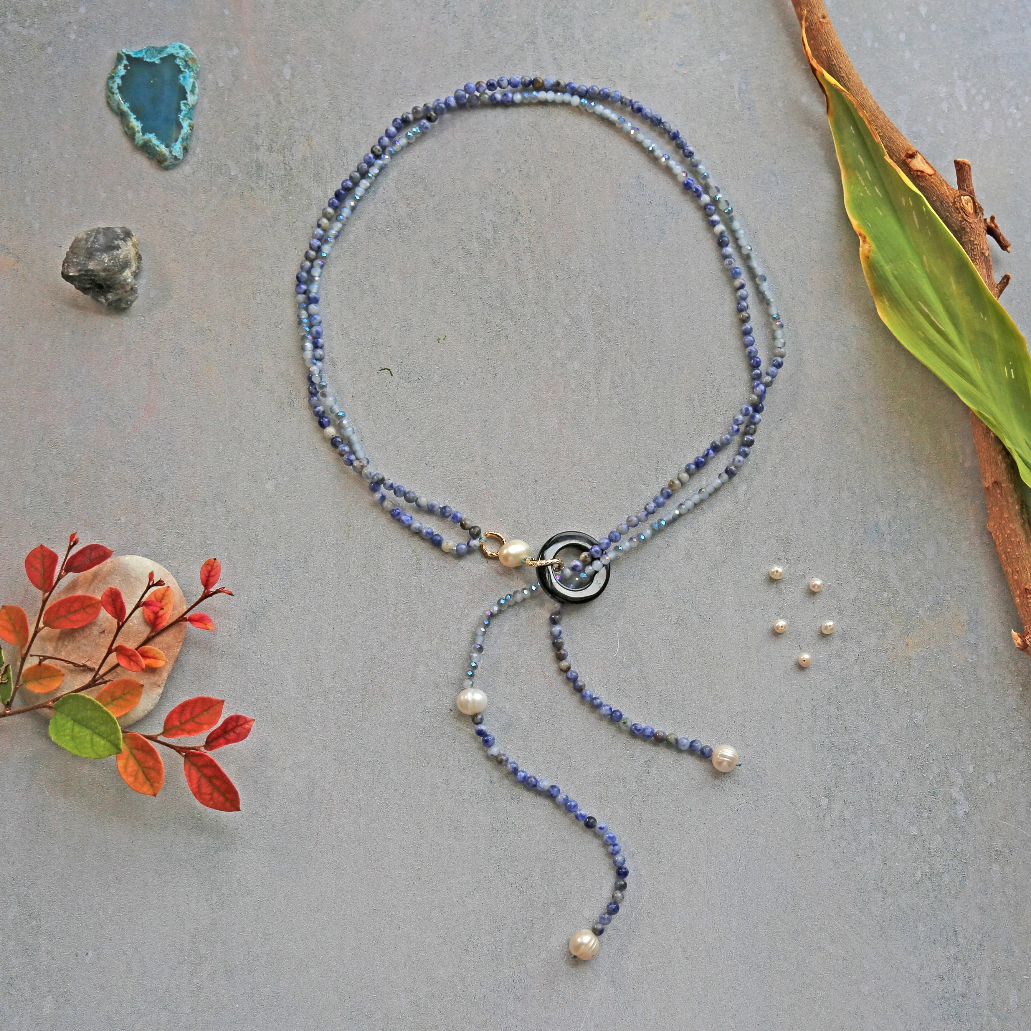 Serene Blue: Sodalite & Pearl Necklace, Bracelet, and Earrings Set sold by Zulily product image thumbnail 4
