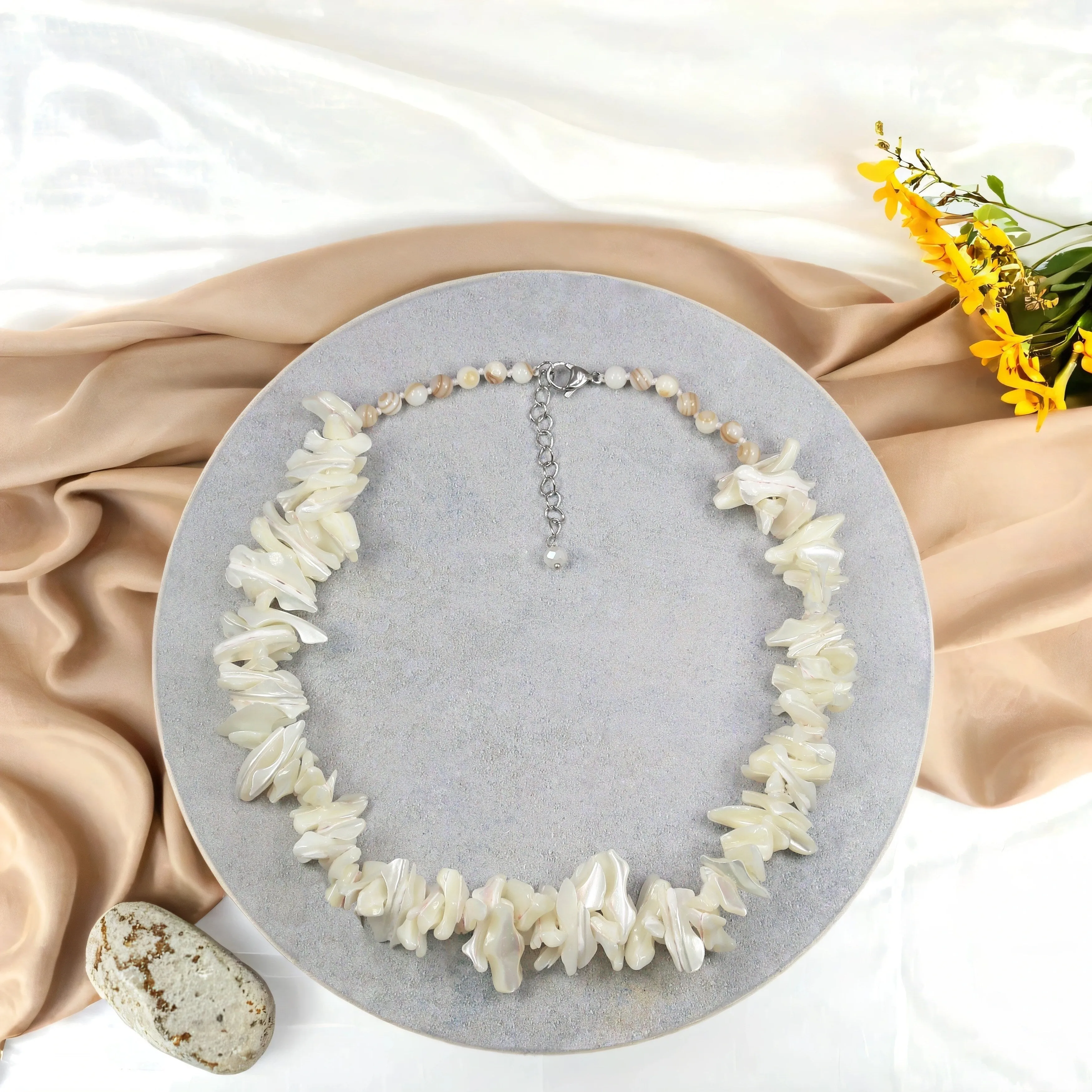 Ocean-Inspired Elegance: Mother of Pearl Necklace, Shell Bracelet, and Pearl Stud Earrings Set sold by Zulily product image thumbnail 4