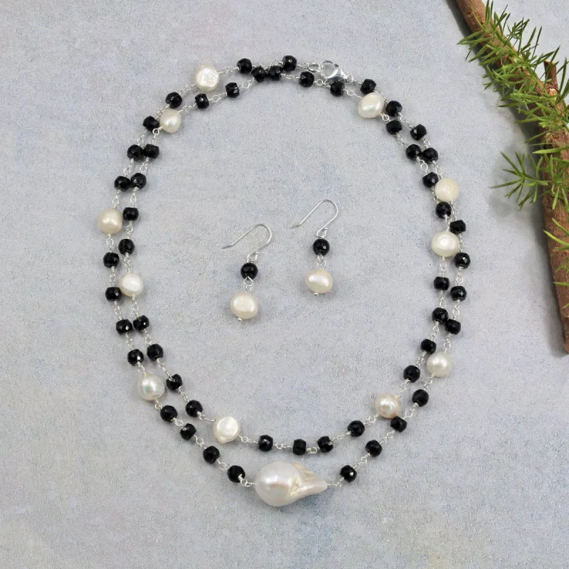 Onyx and Pearl Necklace & Earrings Set with Copper Wire Accents sold by Zulily