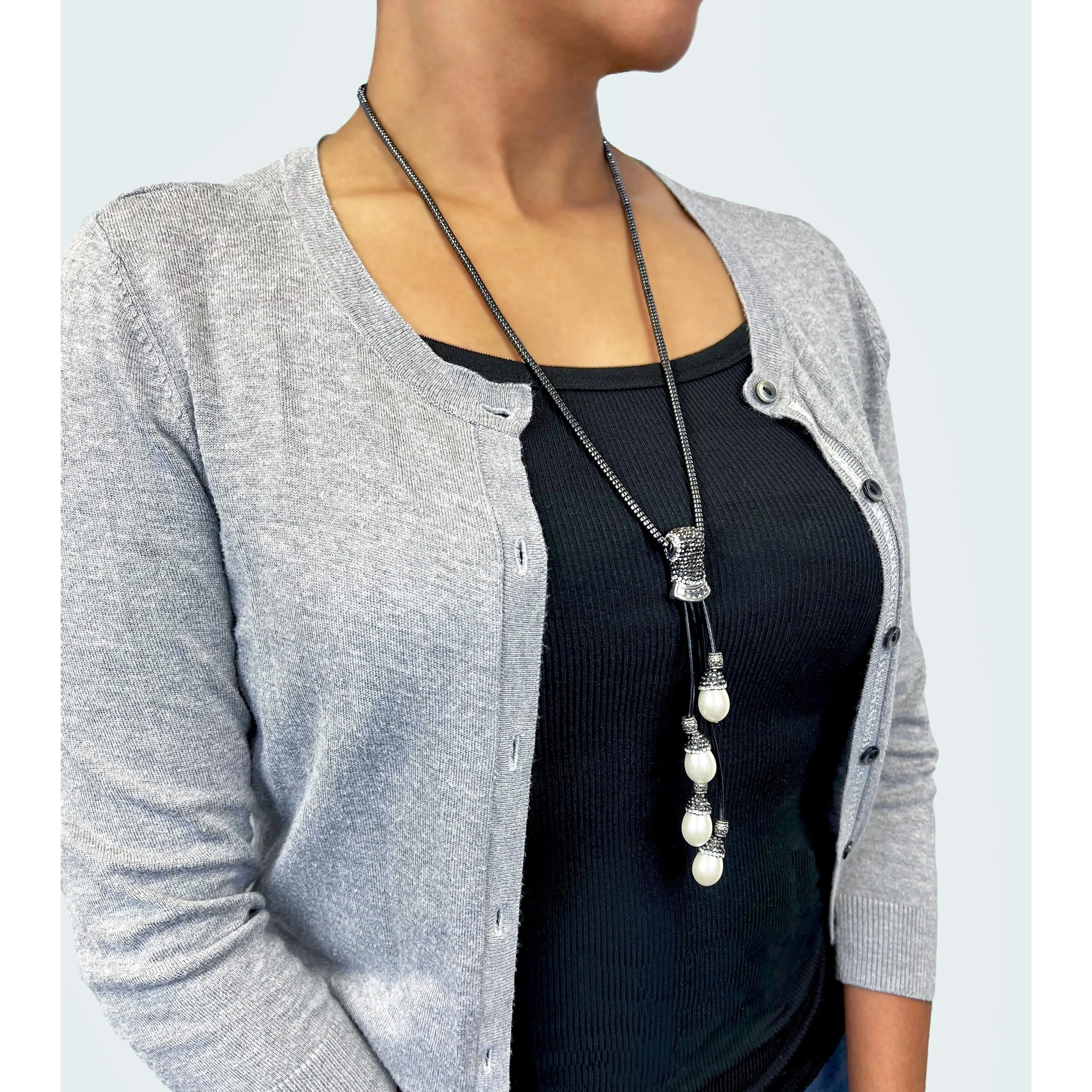 Modern Glamour: Hematite and Pearl Necklace & Earrings Set sold by Zulily product image thumbnail 3