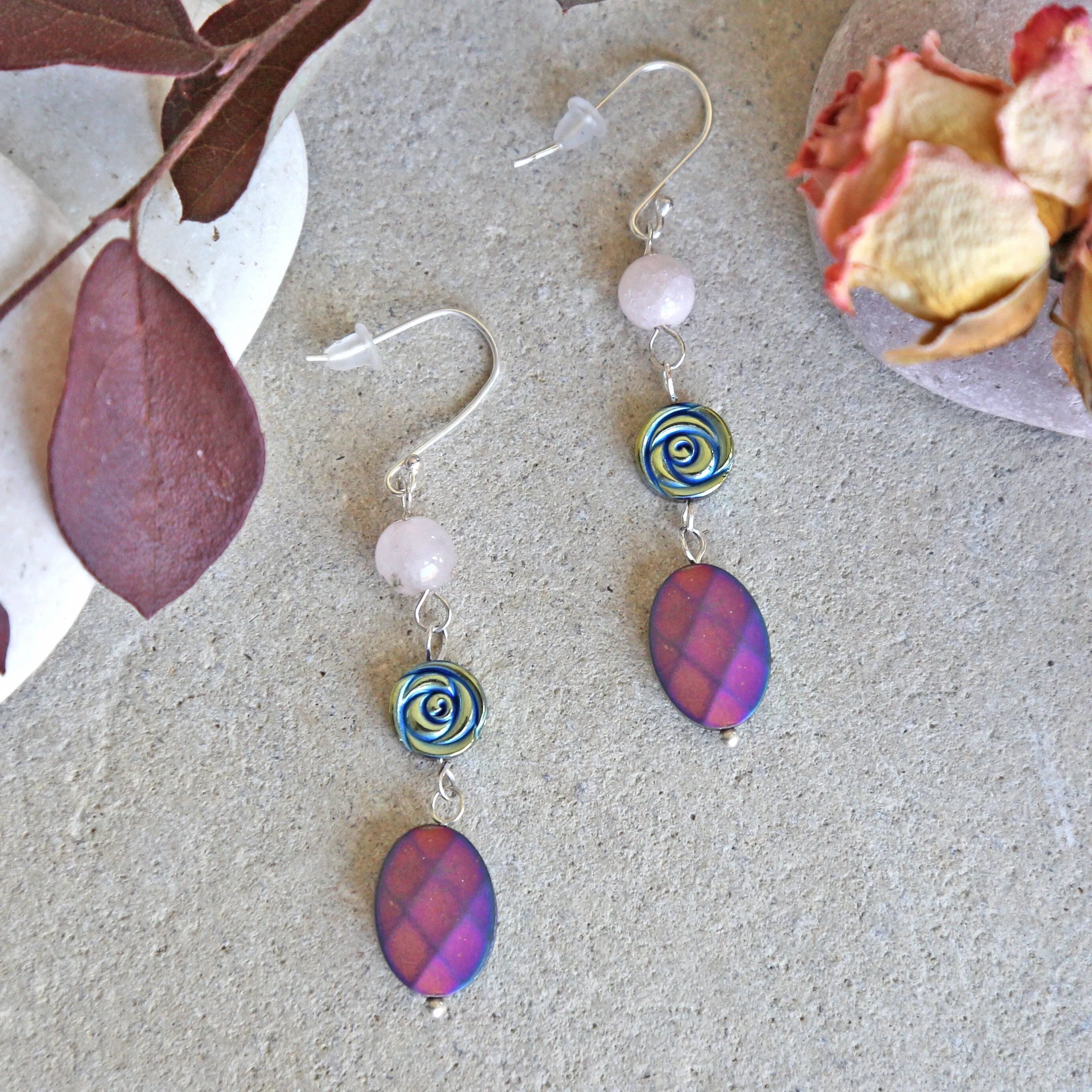 Whimsical Allure: Electroplated Agate, Pink Opal, and Crystal Glass Beaded Necklace & Earrings Set sold by Zulily product image thumbnail 2