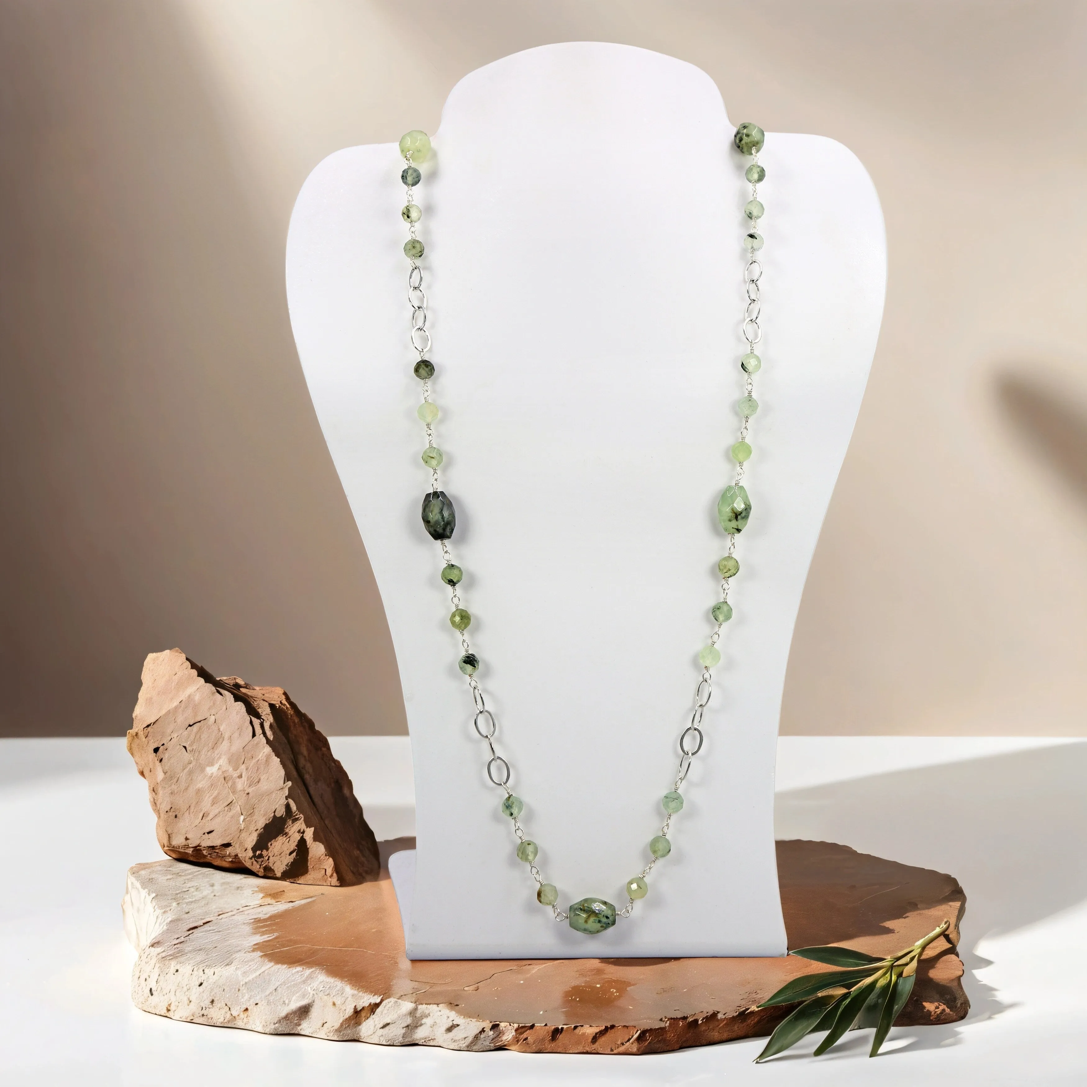 Earthy Elegance: Prehnite Necklace, Bracelet, and Earrings Set with Silver Accents sold by Zulily product image thumbnail 2
