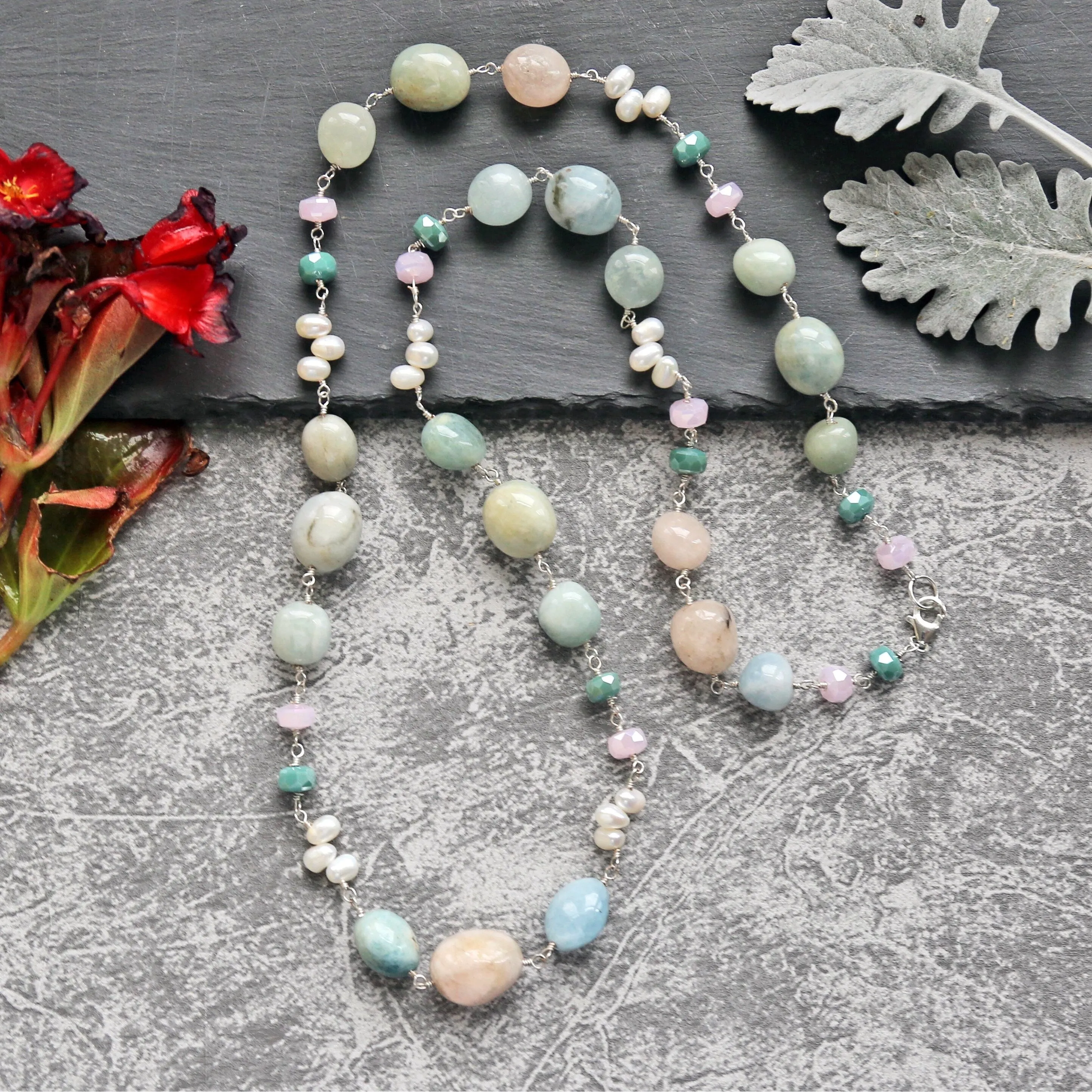 Pastel Radiance: Morganite and Freshwater Pearl Necklace & Earrings Set sold by Zulily product image thumbnail 2
