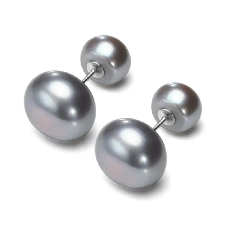 Grey Freshwater Pearl Button Stud Earrings sold by Zulily