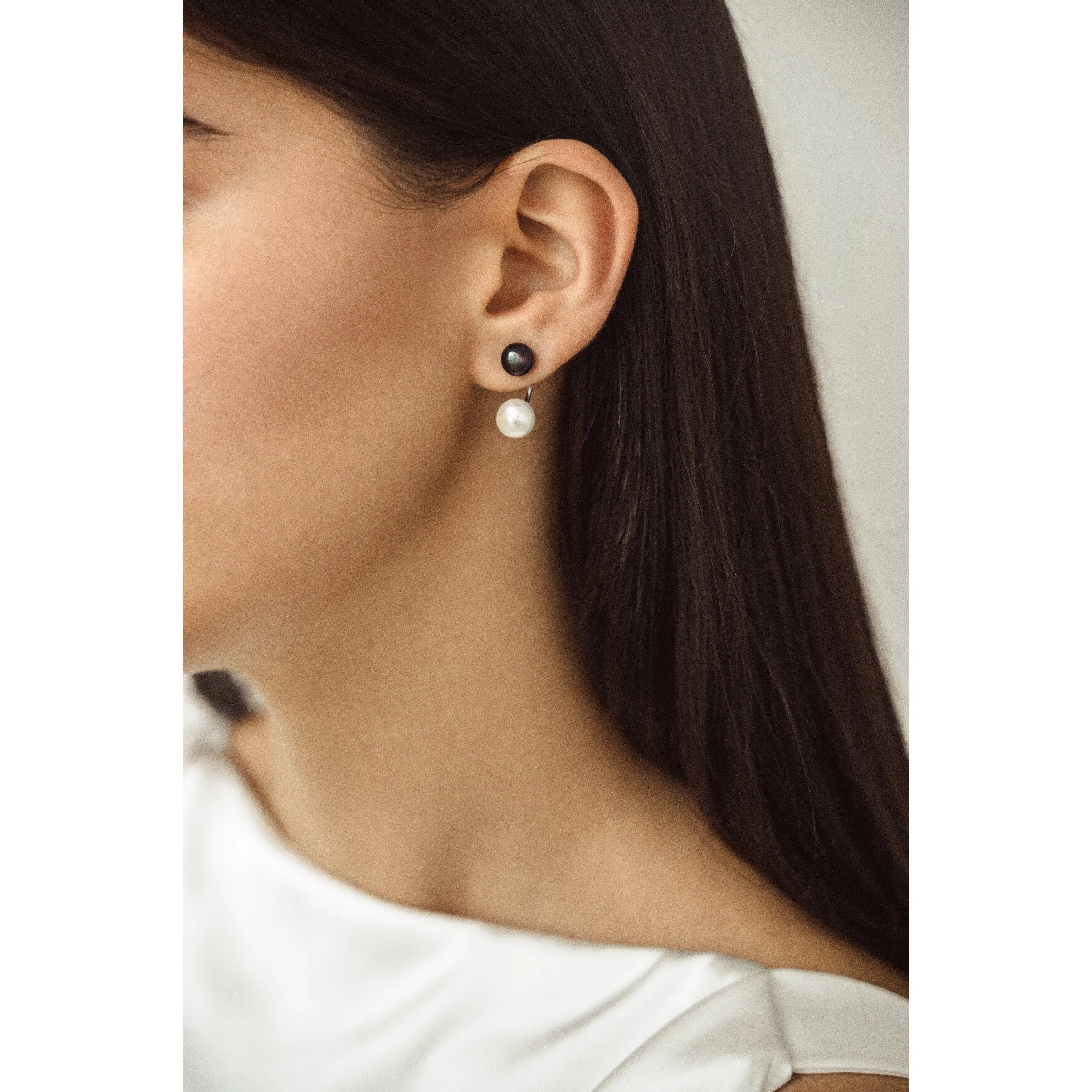 Sterling Silver Black & White Double Freshwater Pearl Stud Earrings - Signature Pearls sold by Zulily product image thumbnail 2