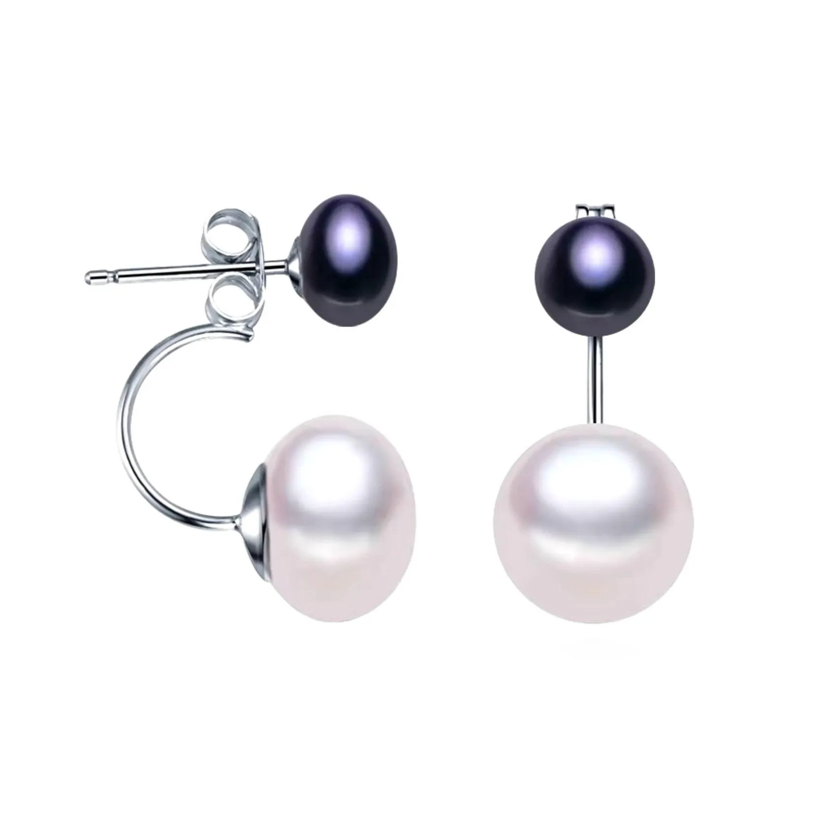 Sterling Silver Black & White Double Freshwater Pearl Stud Earrings - Signature Pearls sold by Zulily product image thumbnail 3
