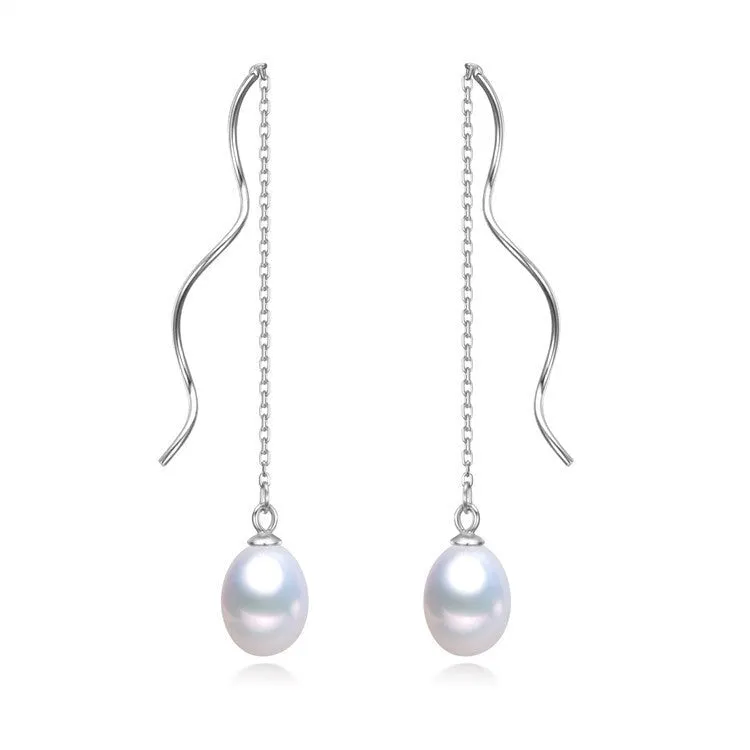 White Freshwater Pearl Spiraled Threader Earrings sold by Zulily