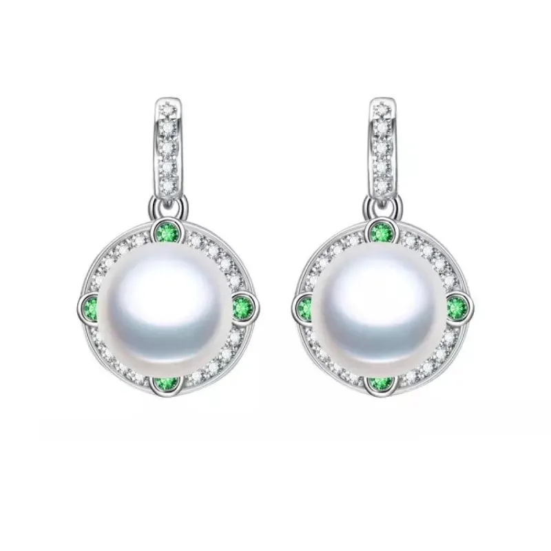 Green Cubic Zirconia & Freshwater Cultured Pearl Halo Drop Earrings sold by Zulily