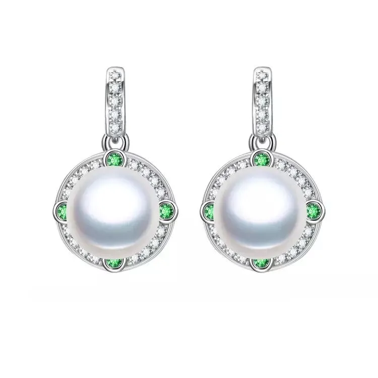 Green Cubic Zirconia & Freshwater Cultured Pearl Halo Drop Earrings sold by Zulily