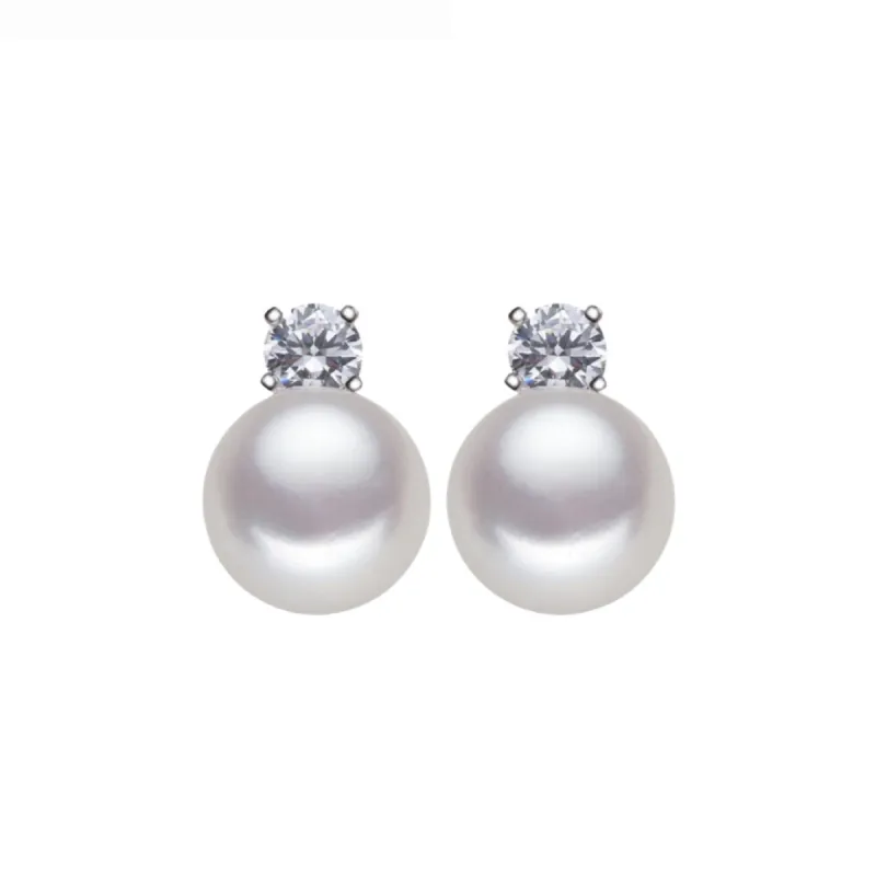 White Freshwater Pearl Stud Earrings With Cubic Zirconia sold by Zulily