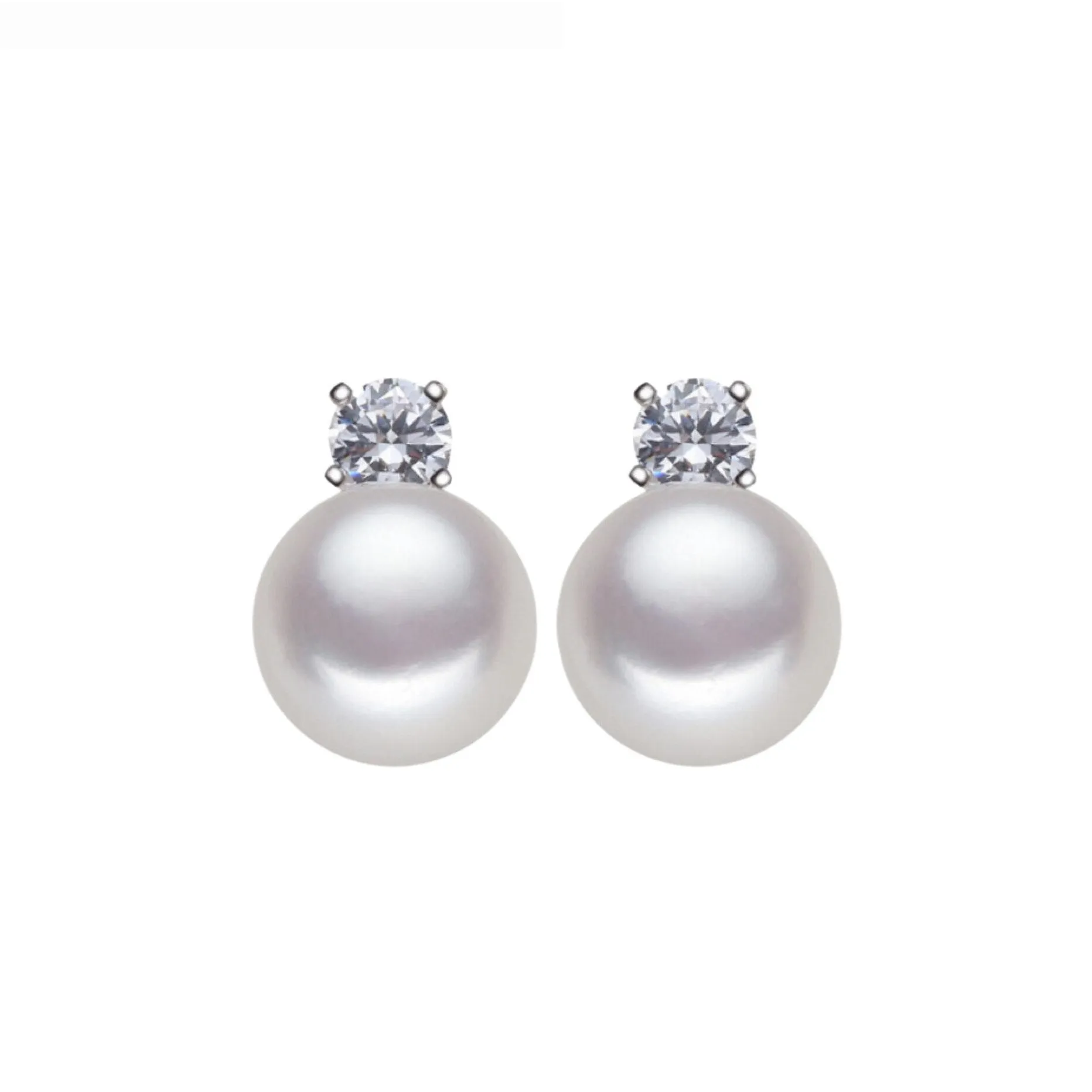 White Freshwater Pearl Stud Earrings With Cubic Zirconia sold by Zulily