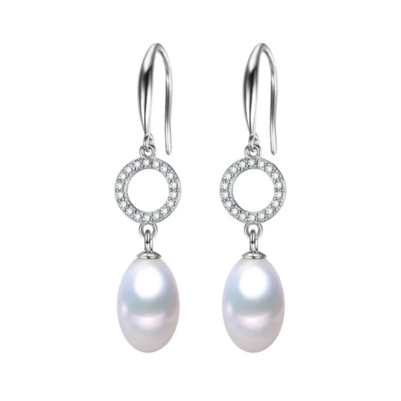 Oval White Freshwater Pearl Cubic Zirconia Open Circle Drop Earrings sold by Zulily