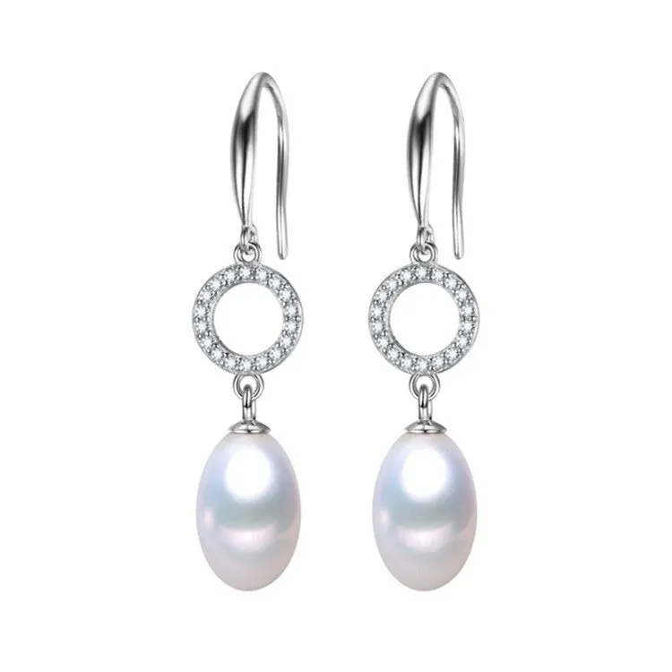 Oval White Freshwater Pearl Cubic Zirconia Open Circle Drop Earrings sold by Zulily