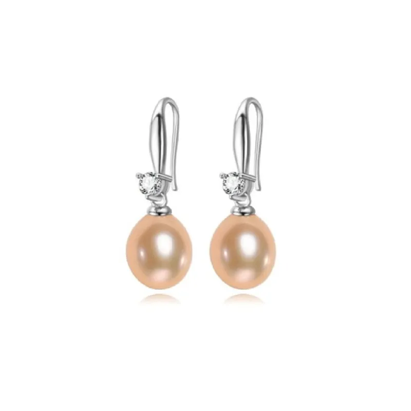 Peach Freshwater Pearl Dainty Cubic Zirconia Drop Earrings sold by Zulily