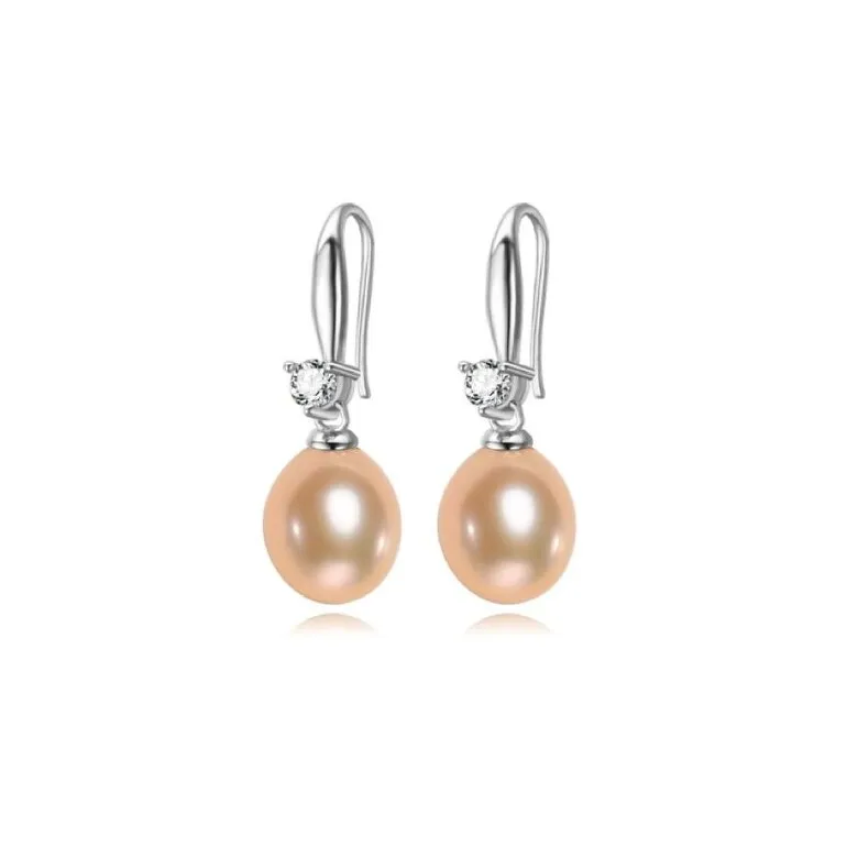 Peach Freshwater Pearl Dainty Cubic Zirconia Drop Earrings sold by Zulily