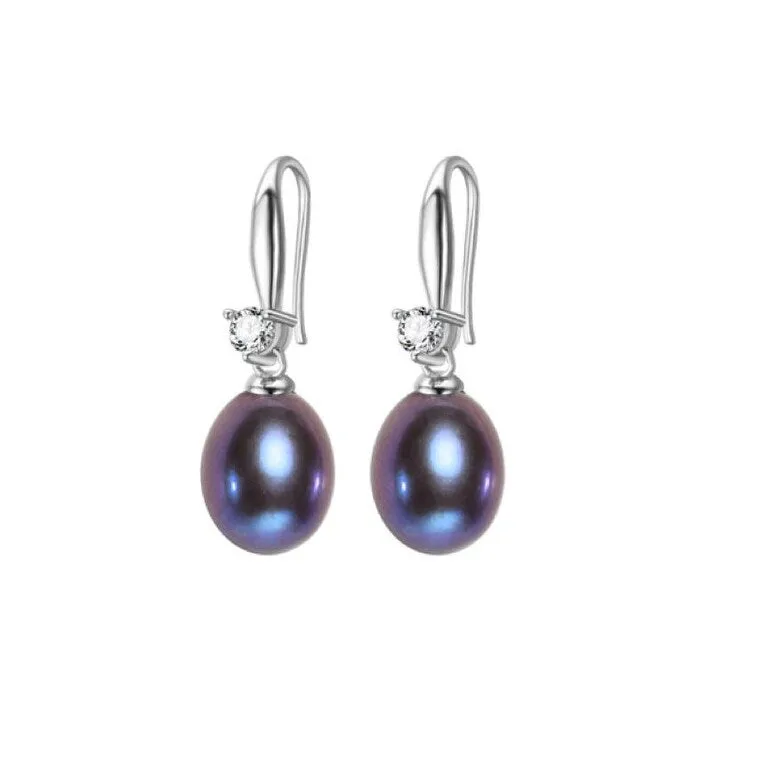 Black Freshwater Pearl Dainty Cubic Zirconia Drop Earrings sold by Zulily
