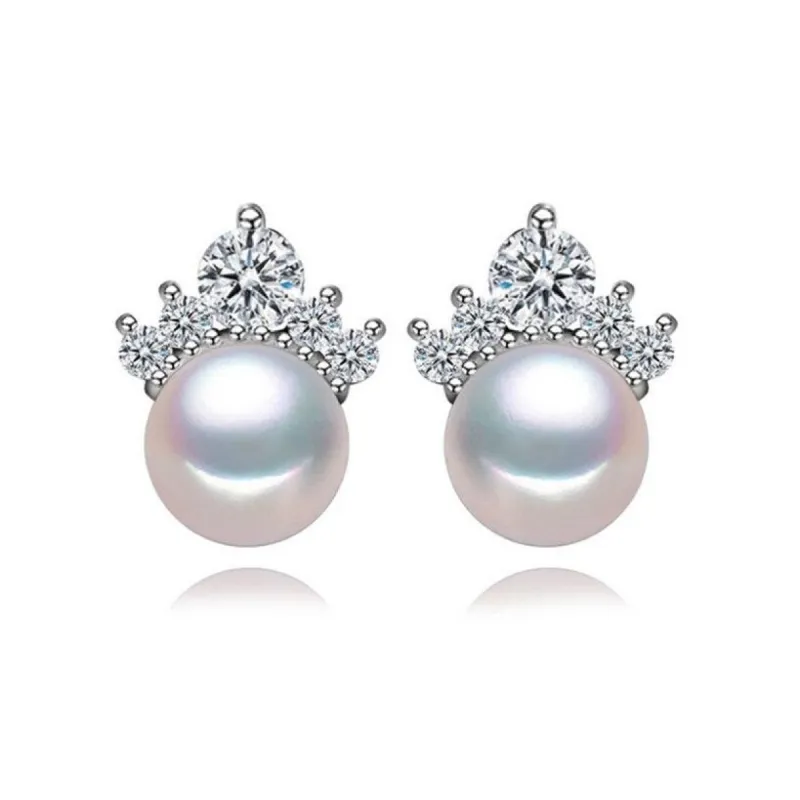 White Freshwater Pearl Stud Earrings With Cubic Zirconia Crown sold by Zulily