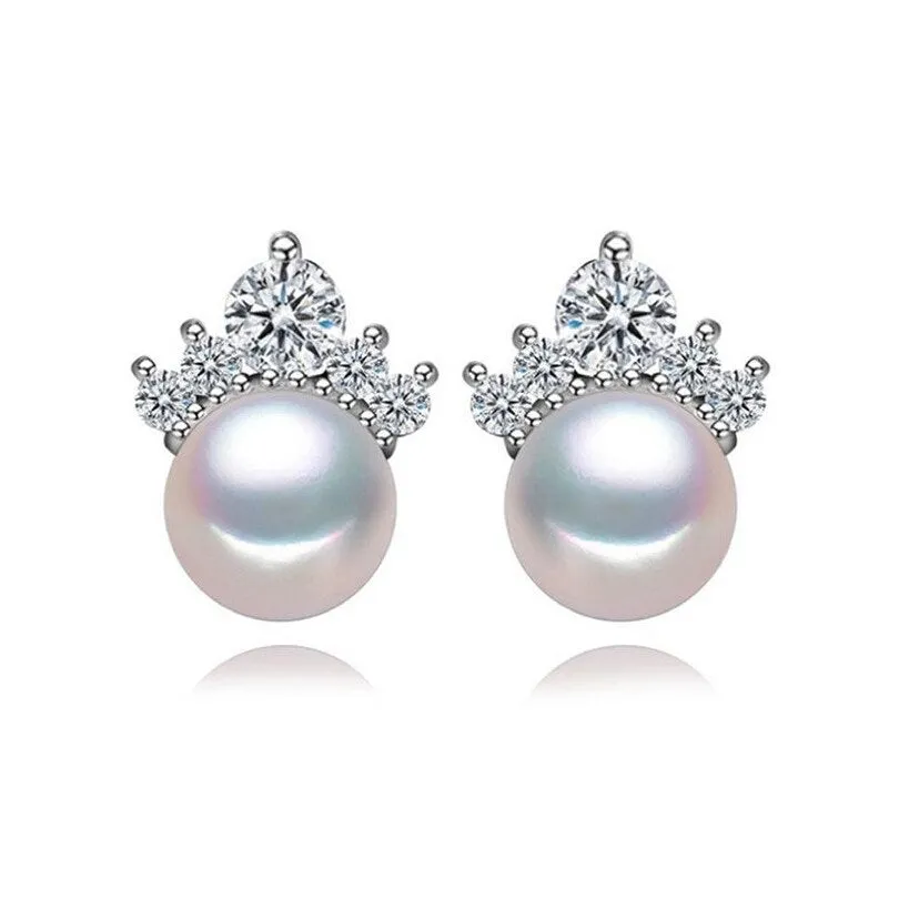 White Freshwater Pearl Stud Earrings With Cubic Zirconia Crown sold by Zulily