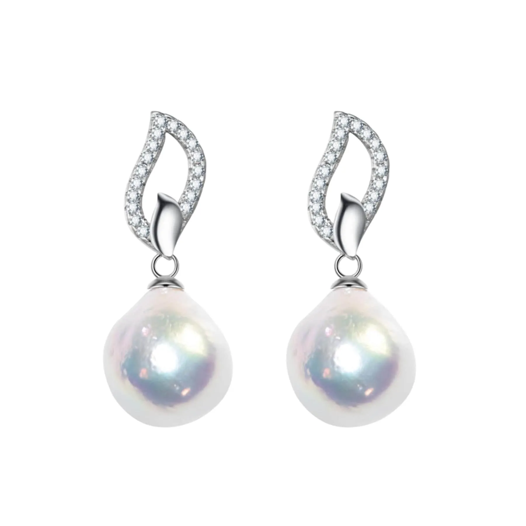 White Freshwater Pearl Cubic Zirconia Leaf Earrings sold by Zulily