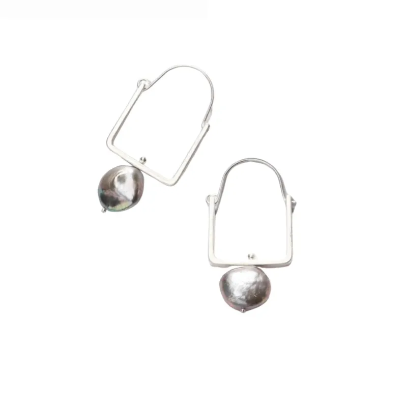 Silvertone Metallic Squared Off Freshwater Pearl Earrings sold by Zulily