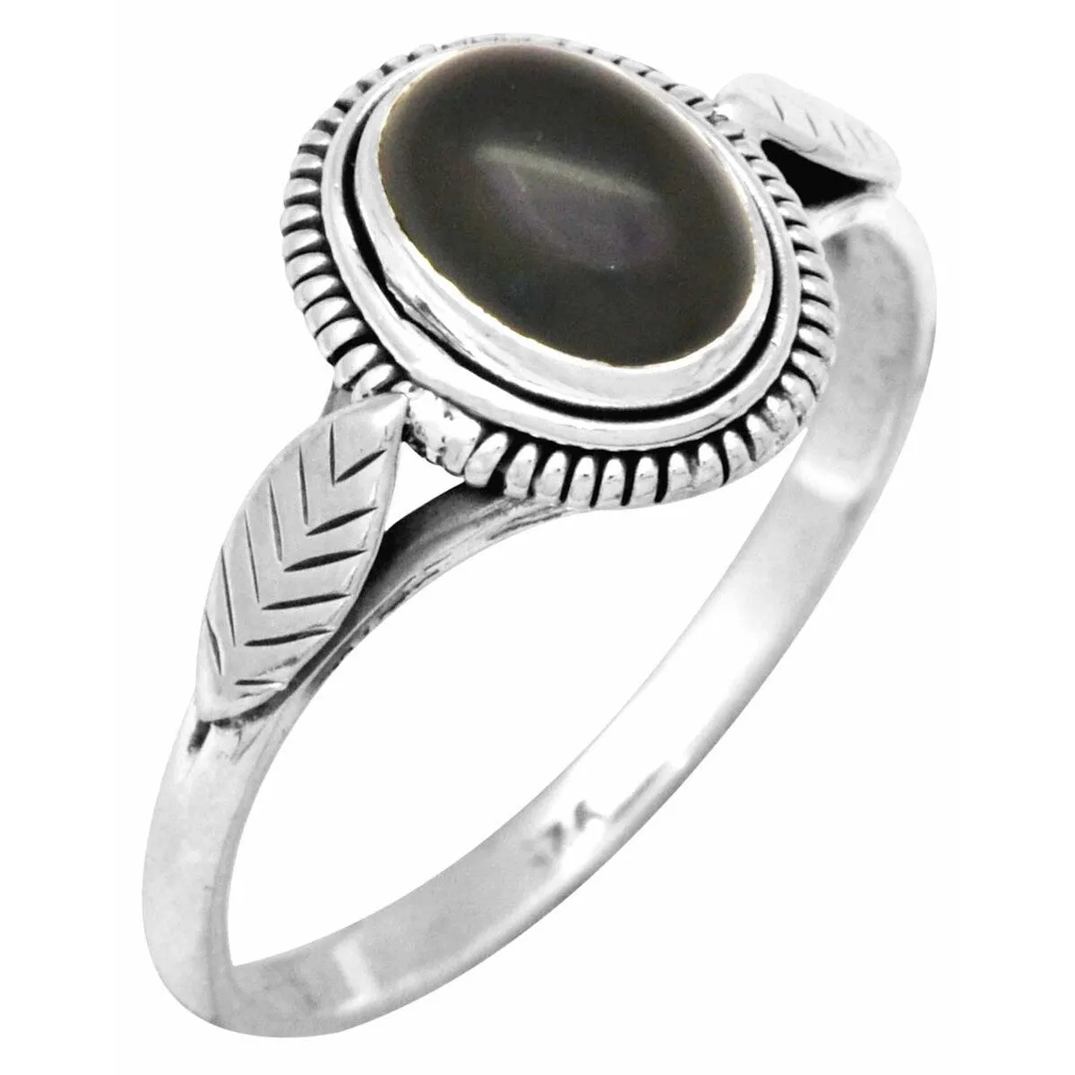 YS Gems Sterling Silver Leaf Accent Ring with Black Onyx Ring sold by Zulily