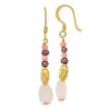 Curata 925 Sterling Silver Gold Plated Black Freshwater Cultured Pearl Simulated Coral Quartz Earrings - 47.9x7mm sold by Zulily