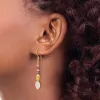 Curata 925 Sterling Silver Gold Plated Black Freshwater Cultured Pearl Simulated Coral Quartz Earrings - 47.9x7mm sold by Zulily