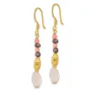 Curata 925 Sterling Silver Gold Plated Black Freshwater Cultured Pearl Simulated Coral Quartz Earrings - 47.9x7mm sold by Zulily
