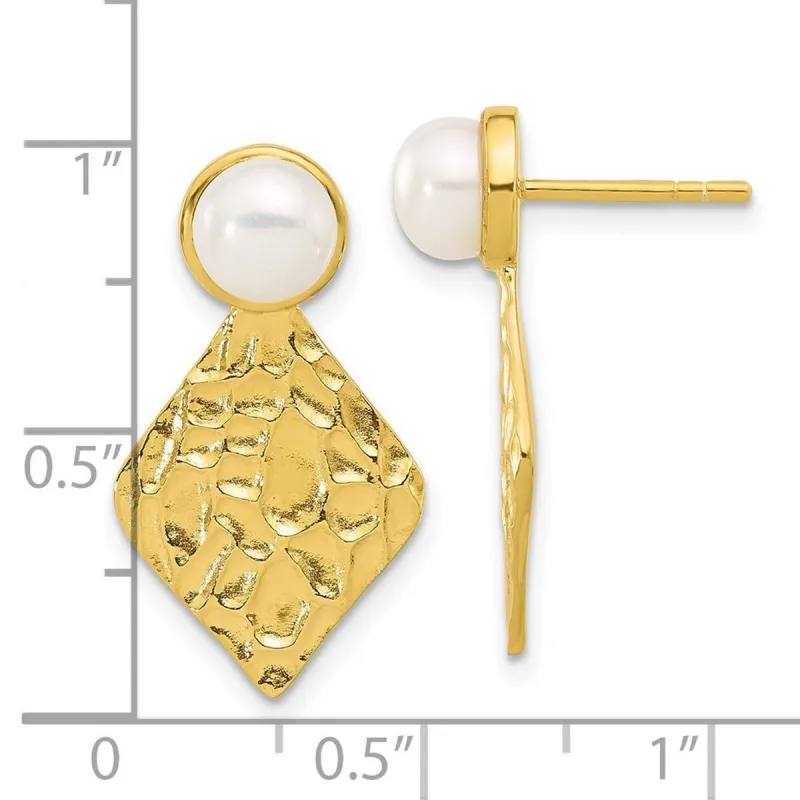 Curata 925 Sterling Silver Gold-plated Hammered Freshwater Cultured Pearl Dangle Post Earrings - 24.8x14mm sold by Zulily