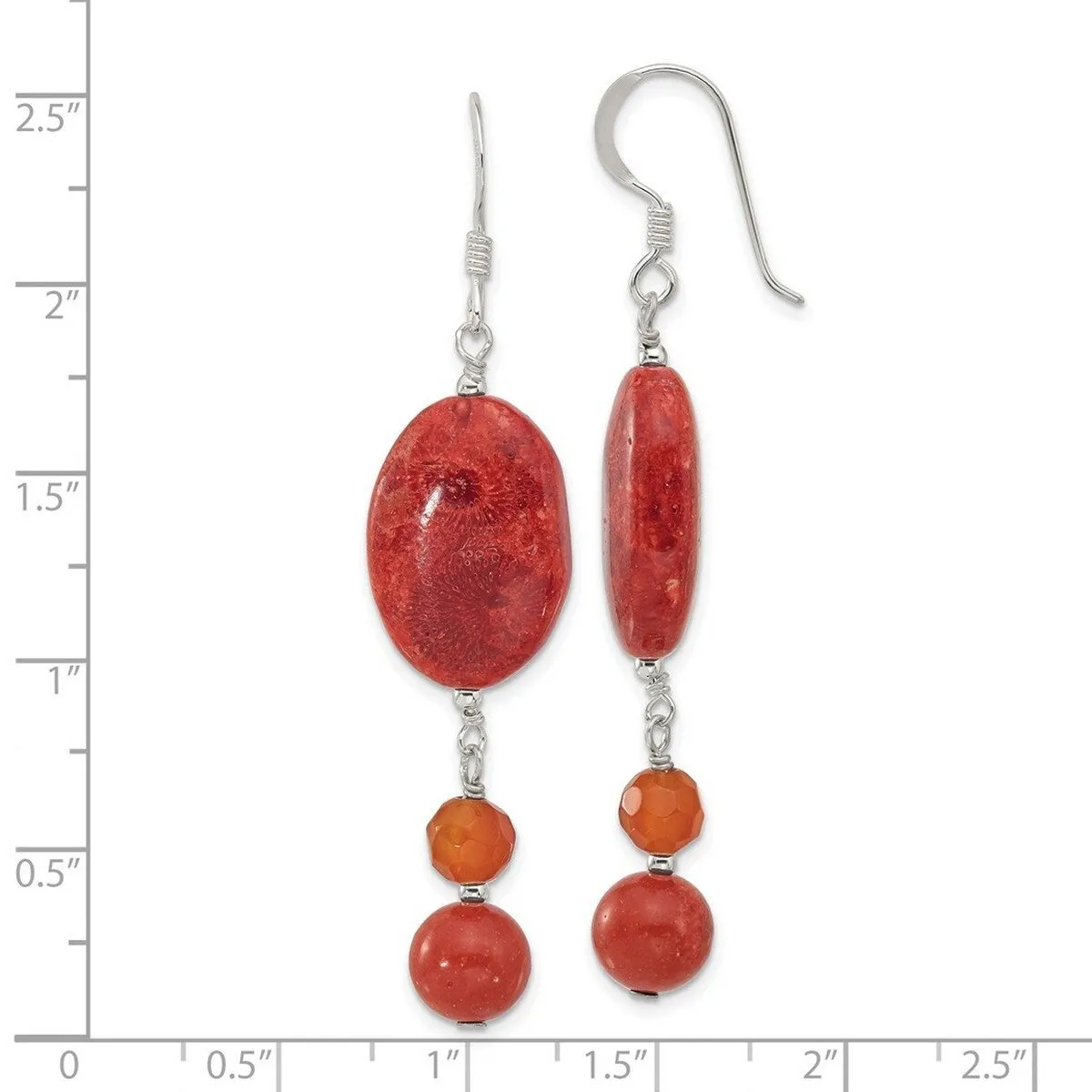 Curata 925 Sterling Silver Carnelian and Simulated Coral Hook Earrings - 63.25x14mm sold by Zulily product image thumbnail 2