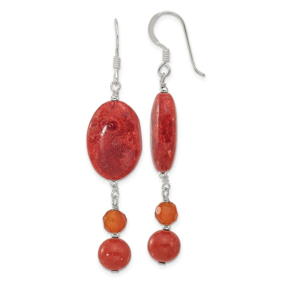 Curata 925 Sterling Silver Carnelian and Simulated Coral Hook Earrings - 63.25x14mm sold by Zulily product image thumbnail 3