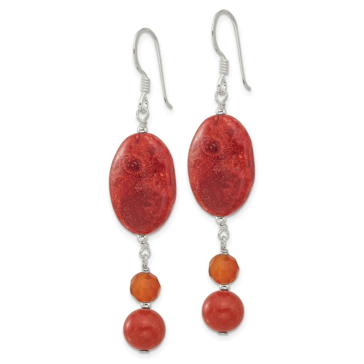 Curata 925 Sterling Silver Carnelian and Simulated Coral Hook Earrings - 63.25x14mm sold by Zulily product image thumbnail 4