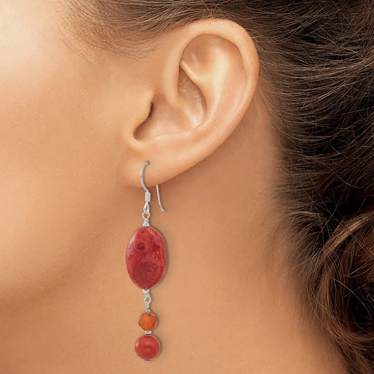 Curata 925 Sterling Silver Carnelian and Simulated Coral Hook Earrings - 63.25x14mm sold by Zulily product image thumbnail 5