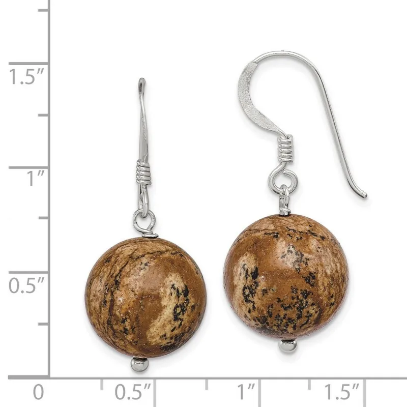 Curata 925 Sterling Silver Picture Jasper Bead Dangle Hook Earrings - 28x14mm sold by Zulily